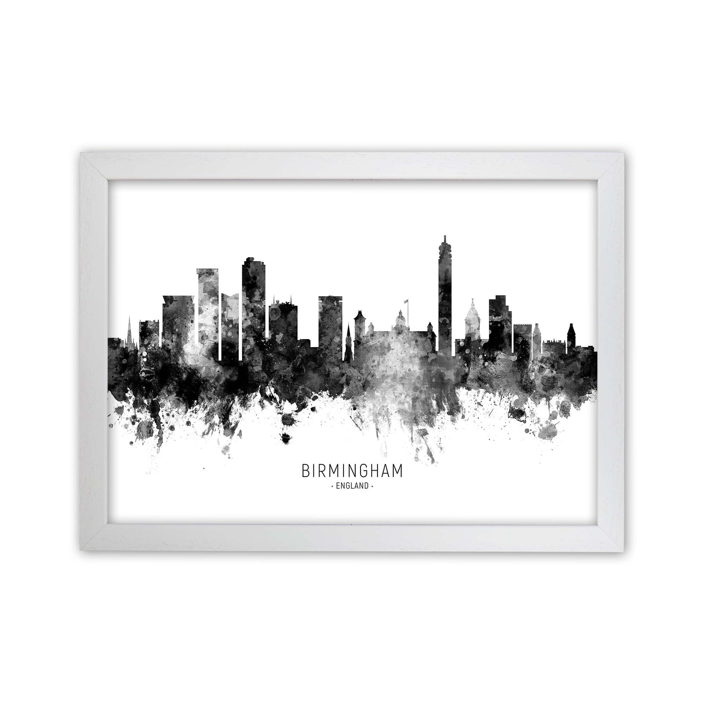 Birmingham England Skyline Black White City Name  by Michael Tompsett White Grain
