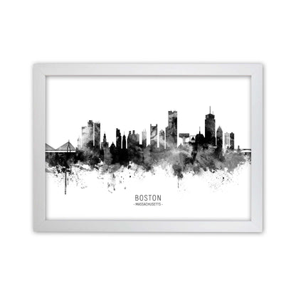 Boston Massachusetts Skyline Black White City Name  by Michael Tompsett White Grain