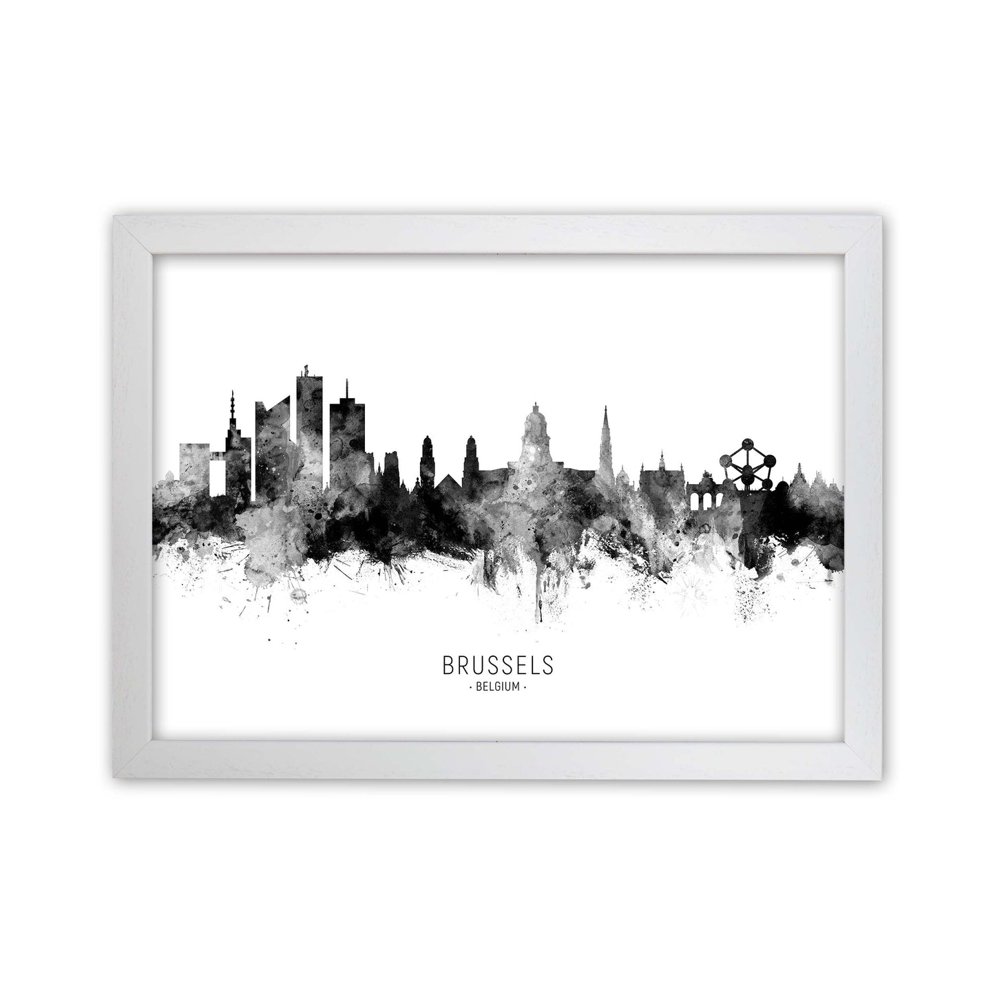 Brussels Belgium Skyline Black White City Name  by Michael Tompsett White Grain
