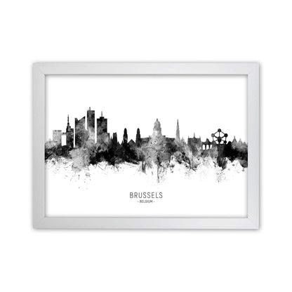 Brussels Belgium Skyline Black White City Name  by Michael Tompsett White Grain