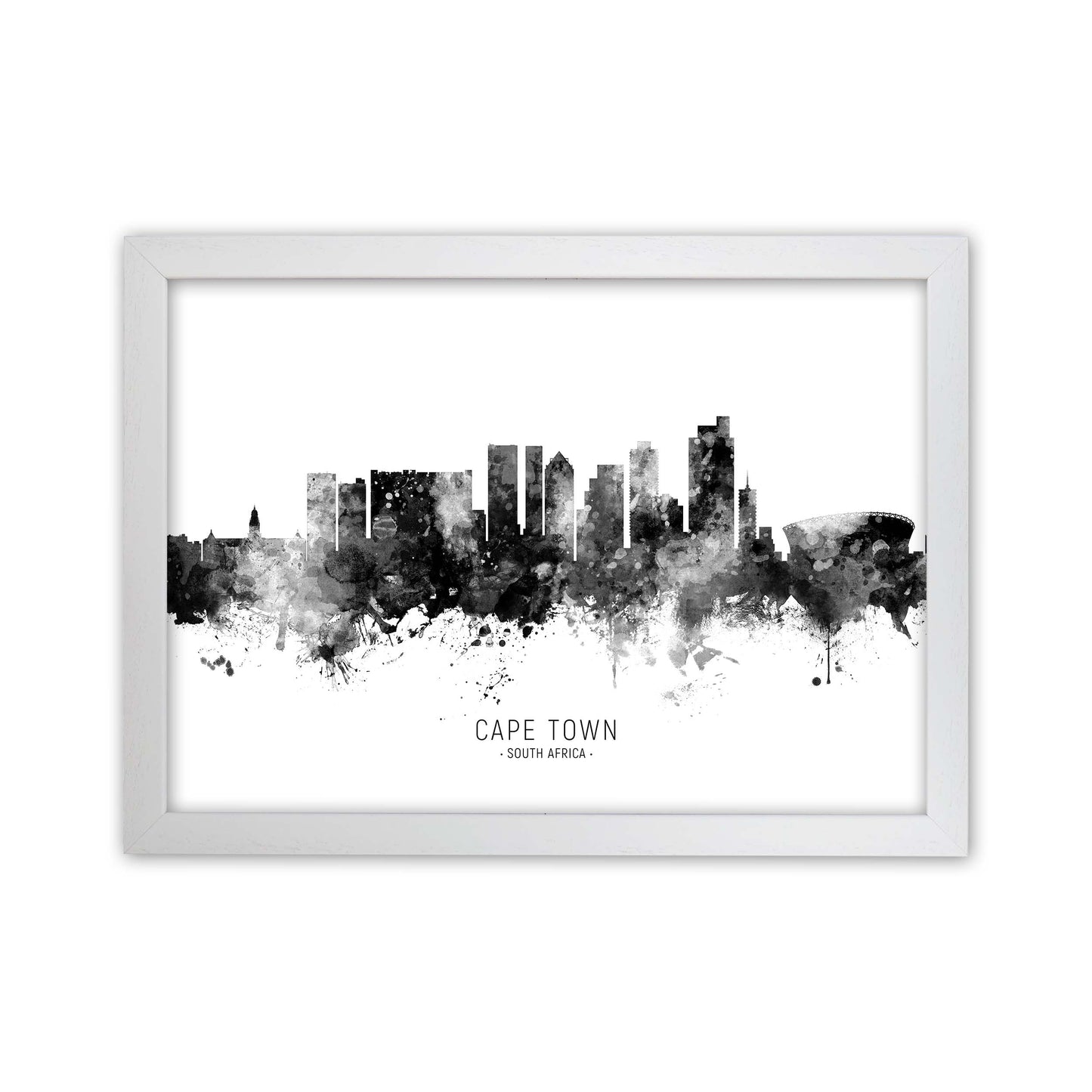 Cape Town South Africa Skyline Black White City Name  by Michael Tompsett White Grain