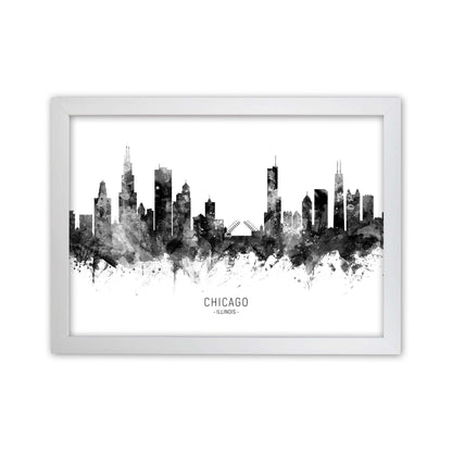 Chicago Illinois Skyline Black White City Name  by Michael Tompsett White Grain