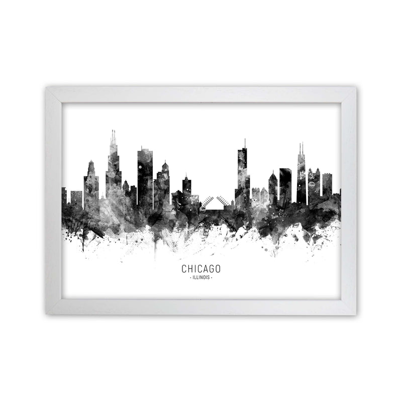 Chicago Illinois Skyline Black White City Name  by Michael Tompsett White Grain