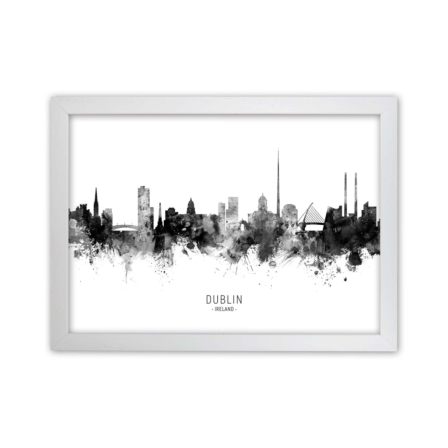 Dublin Ireland Skyline Black White City Name  by Michael Tompsett White Grain