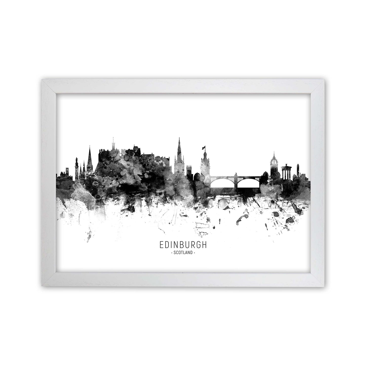 Edinburgh Scotland Skyline Black White City Name  by Michael Tompsett White Grain