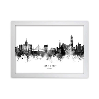 Hong Kong China Skyline Black White City Name  by Michael Tompsett White Grain