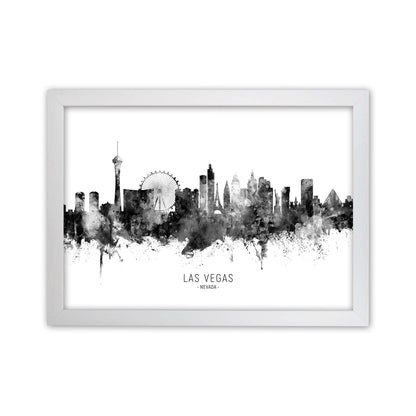 Las Vegas Nevada Skyline Black White City Name  by Michael Tompsett White Grain