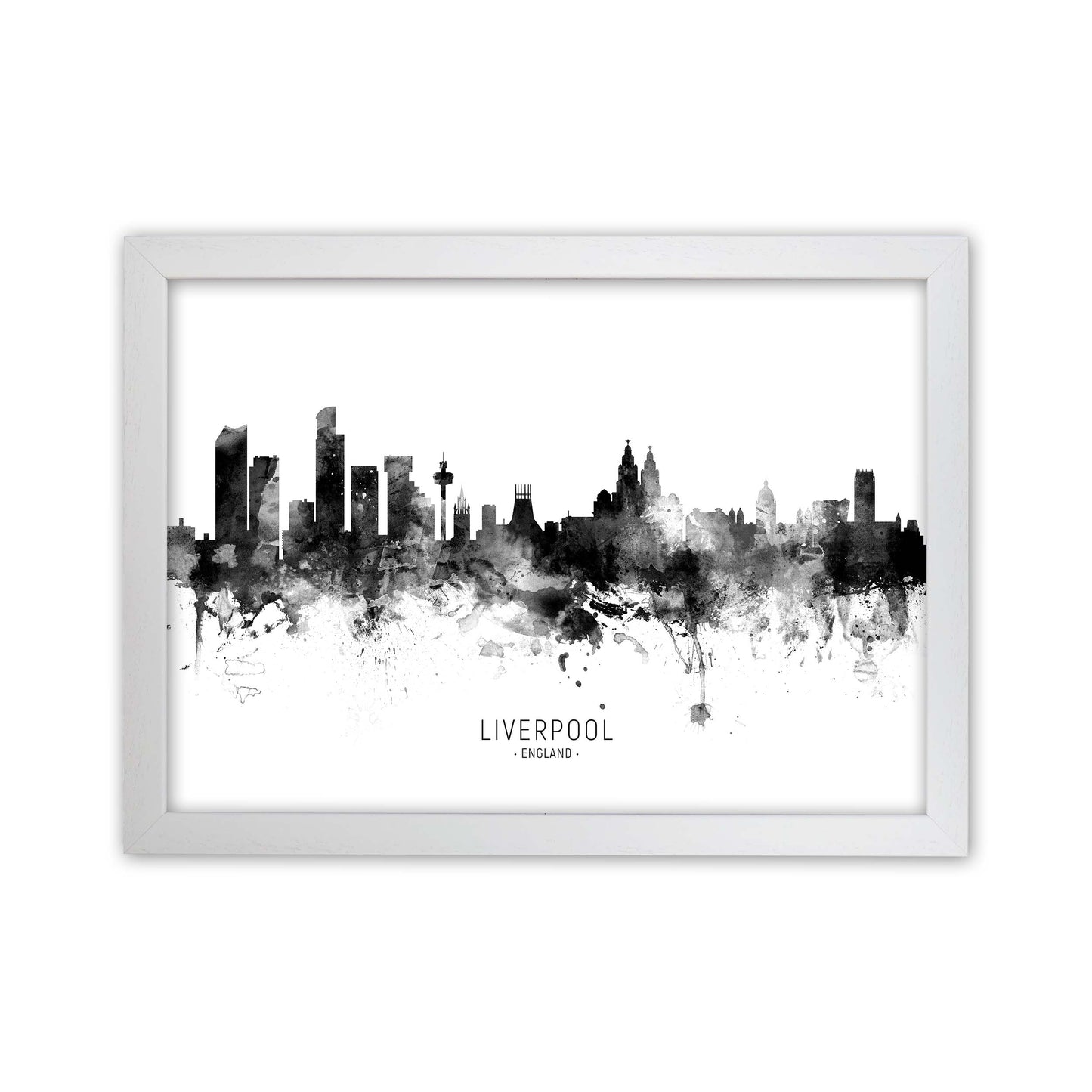 Liverpool England Skyline Black White City Name  by Michael Tompsett White Grain