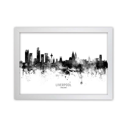 Liverpool England Skyline Black White City Name  by Michael Tompsett White Grain