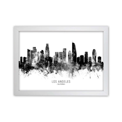 Los Angeles California Skyline Black White City Name  by Michael Tompsett White Grain