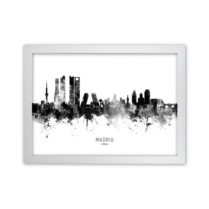 Madrid Spain Skyline Black White City Name  by Michael Tompsett White Grain