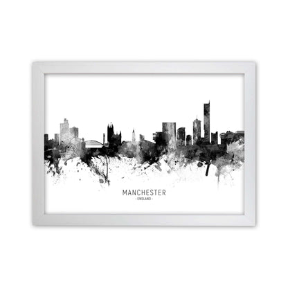 Manchester England Skyline Black White City Name  by Michael Tompsett White Grain