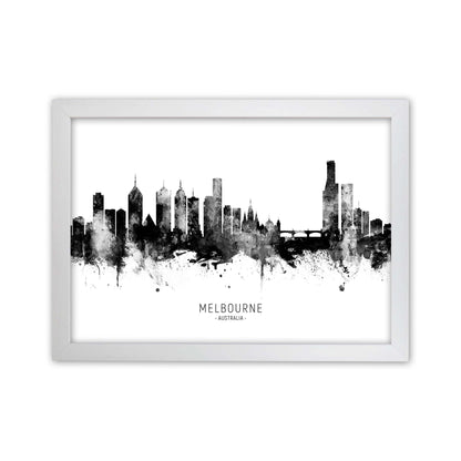Melbourne Australia Skyline Black White City Name  by Michael Tompsett White Grain