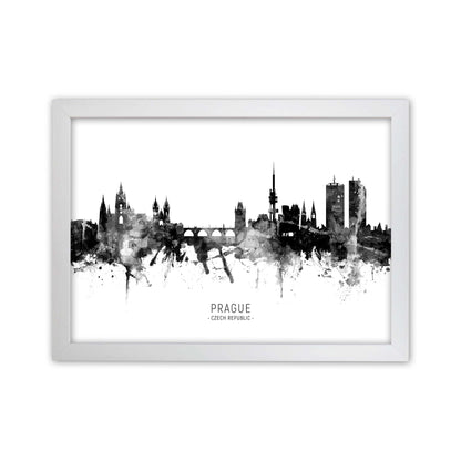 Prague Czech Republic Skyline Black White City Name  by Michael Tompsett White Grain
