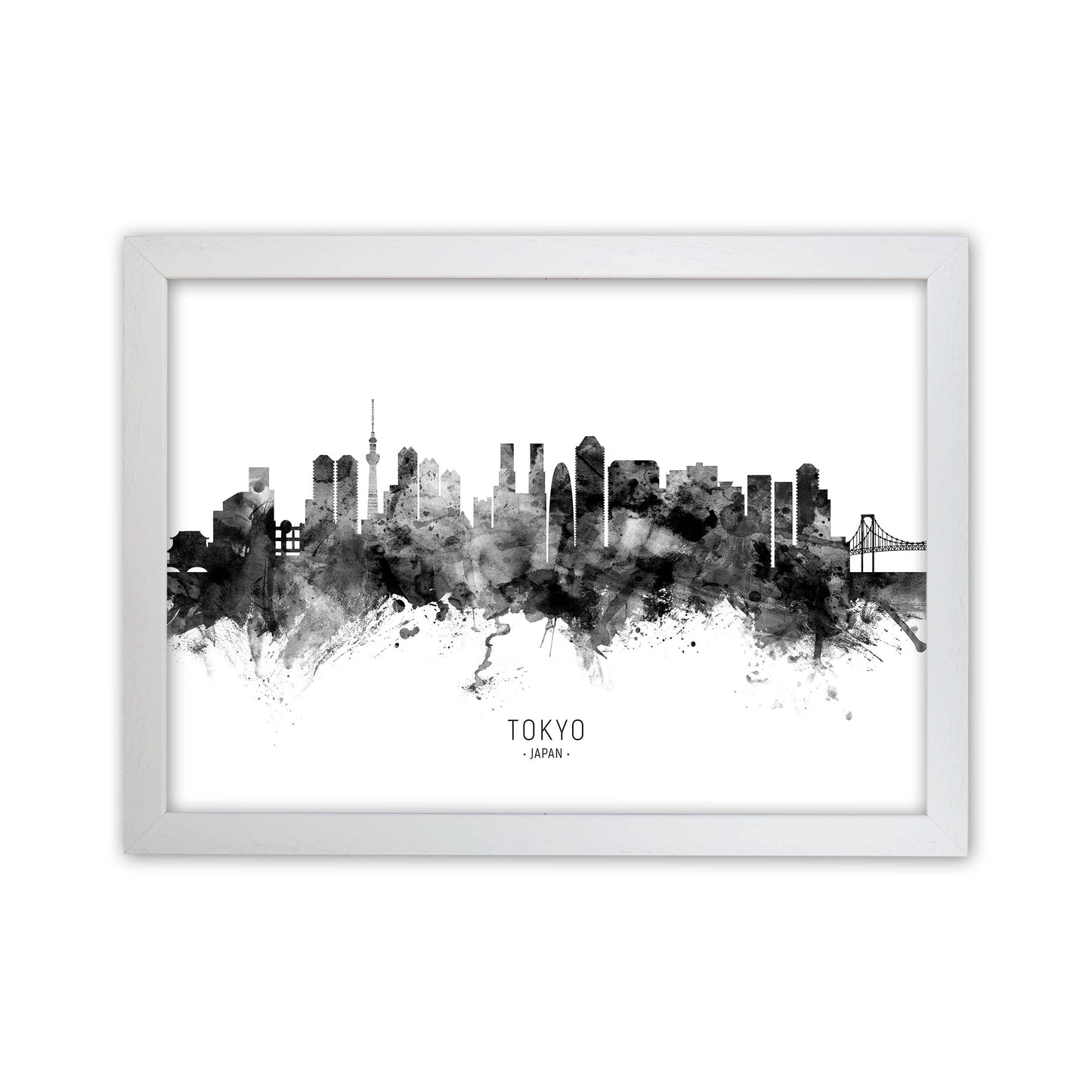Tokyo Japan Skyline Black White City Name  by Michael Tompsett White Grain