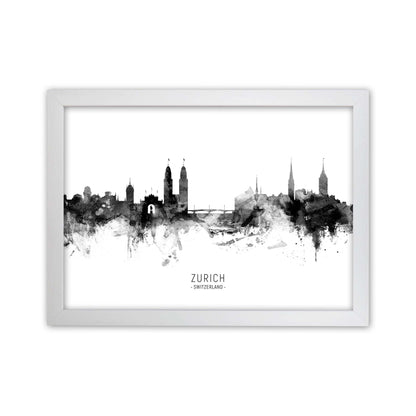 Zurich Switzerland Skyline Black White City Name  by Michael Tompsett White Grain