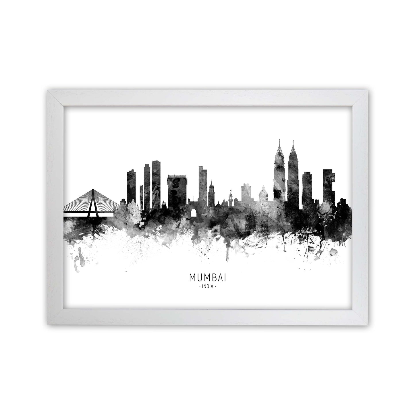 Mumbai India Skyline Black White City Name  by Michael Tompsett White Grain