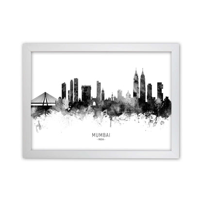 Mumbai India Skyline Black White City Name  by Michael Tompsett White Grain