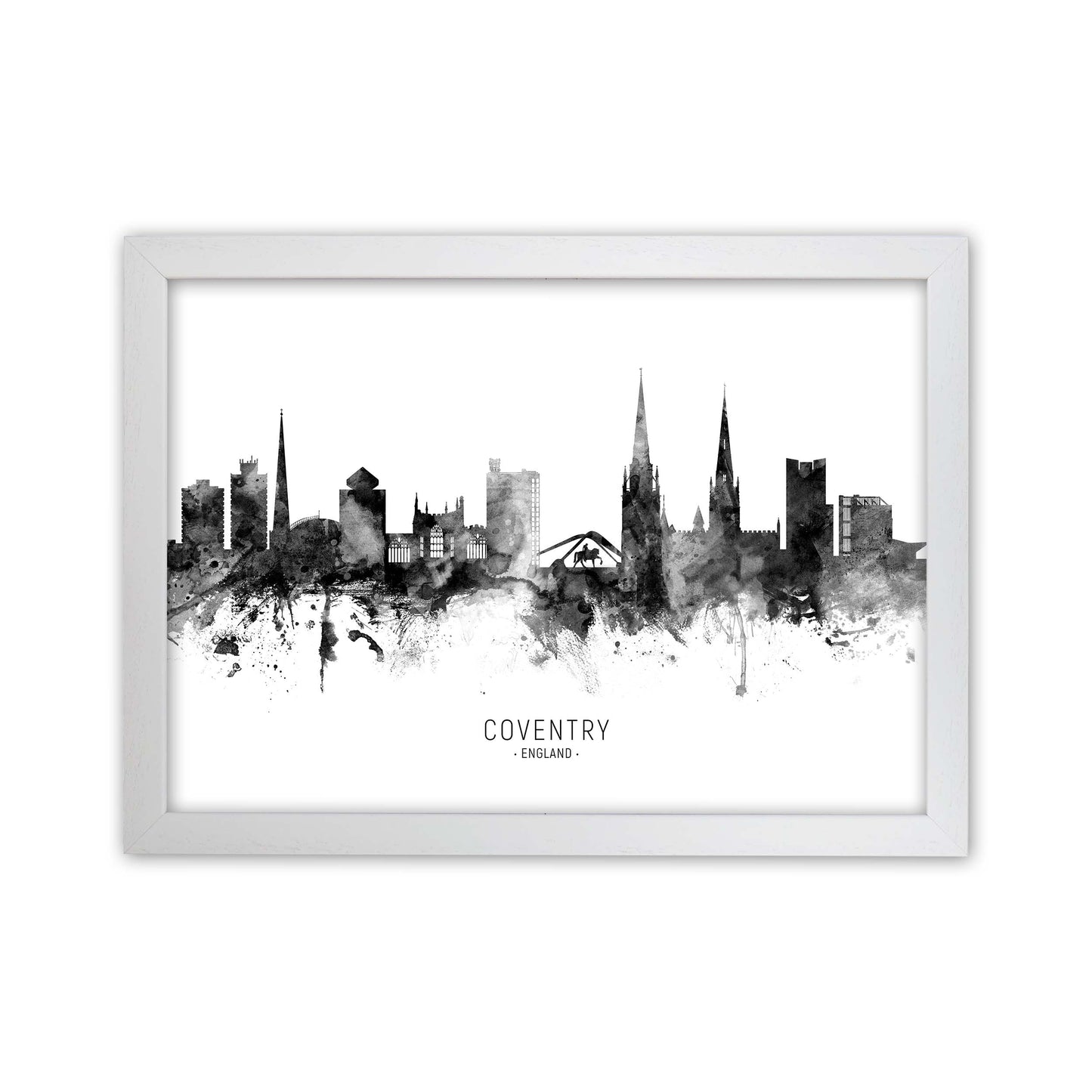 Coventry England Skyline Black White City Name  by Michael Tompsett White Grain
