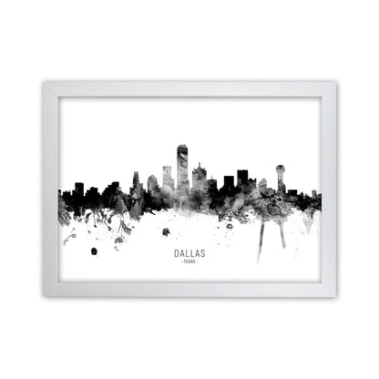 Dallas Texas Skyline Black White City Name  by Michael Tompsett White Grain