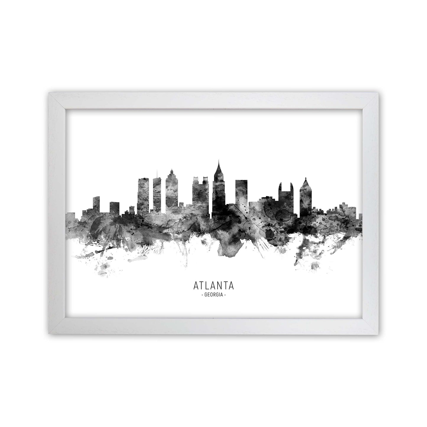 Atlanta Georgia Skyline Black White City Name  by Michael Tompsett White Grain