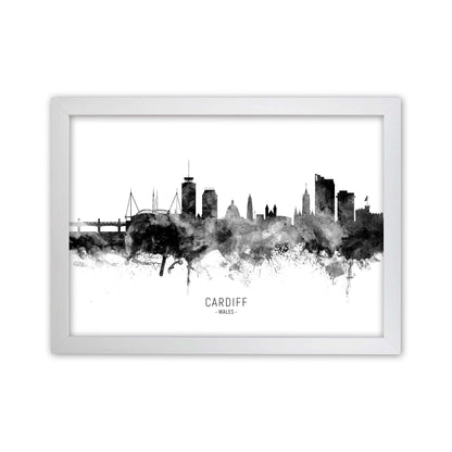 Cardiff Wales Skyline Black White City Name  by Michael Tompsett White Grain