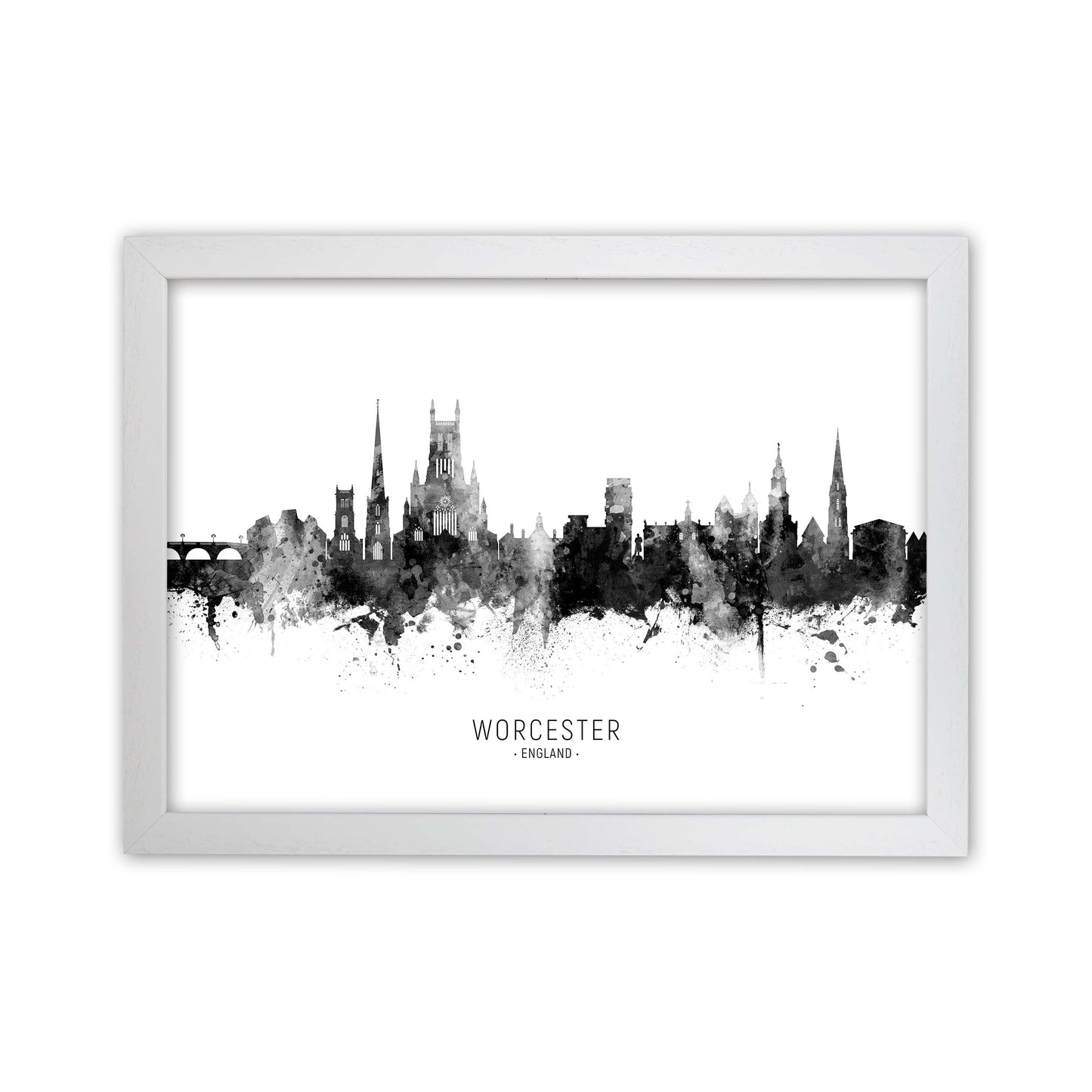 Worcester England Skyline Black White City Name  by Michael Tompsett White Grain