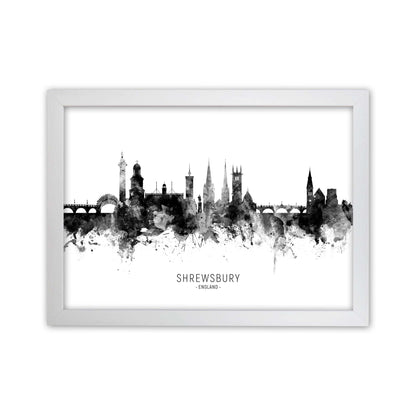 Shrewsbury England Skyline Black White City Name  by Michael Tompsett White Grain