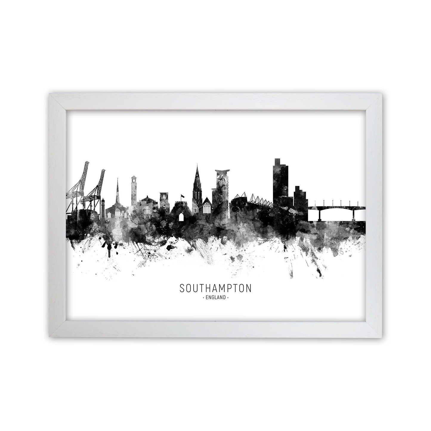 Southampton England Skyline Black White City Name  by Michael Tompsett White Grain