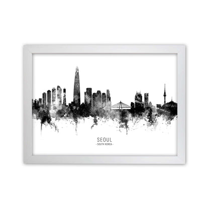 Seoul South Korea Skyline Black White City Name  by Michael Tompsett White Grain