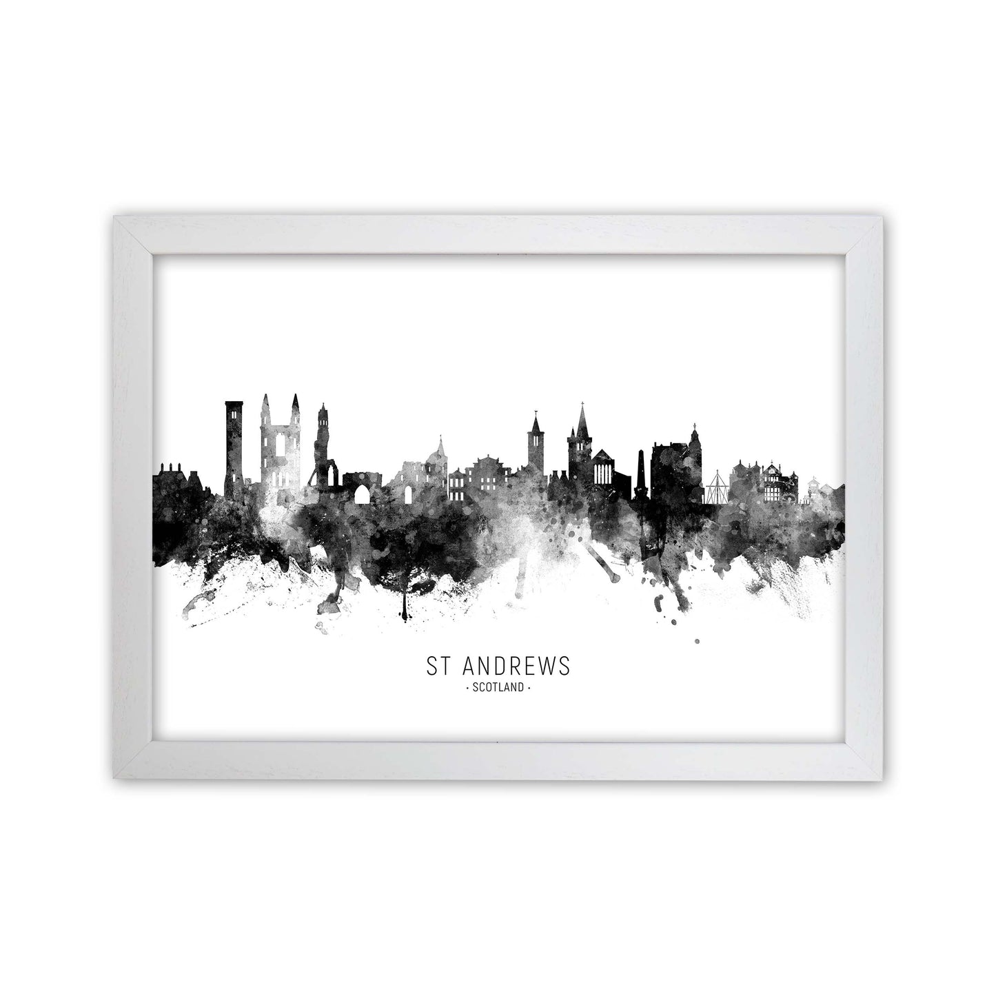 St Andrews Scotland Skyline Black White City Name  by Michael Tompsett White Grain