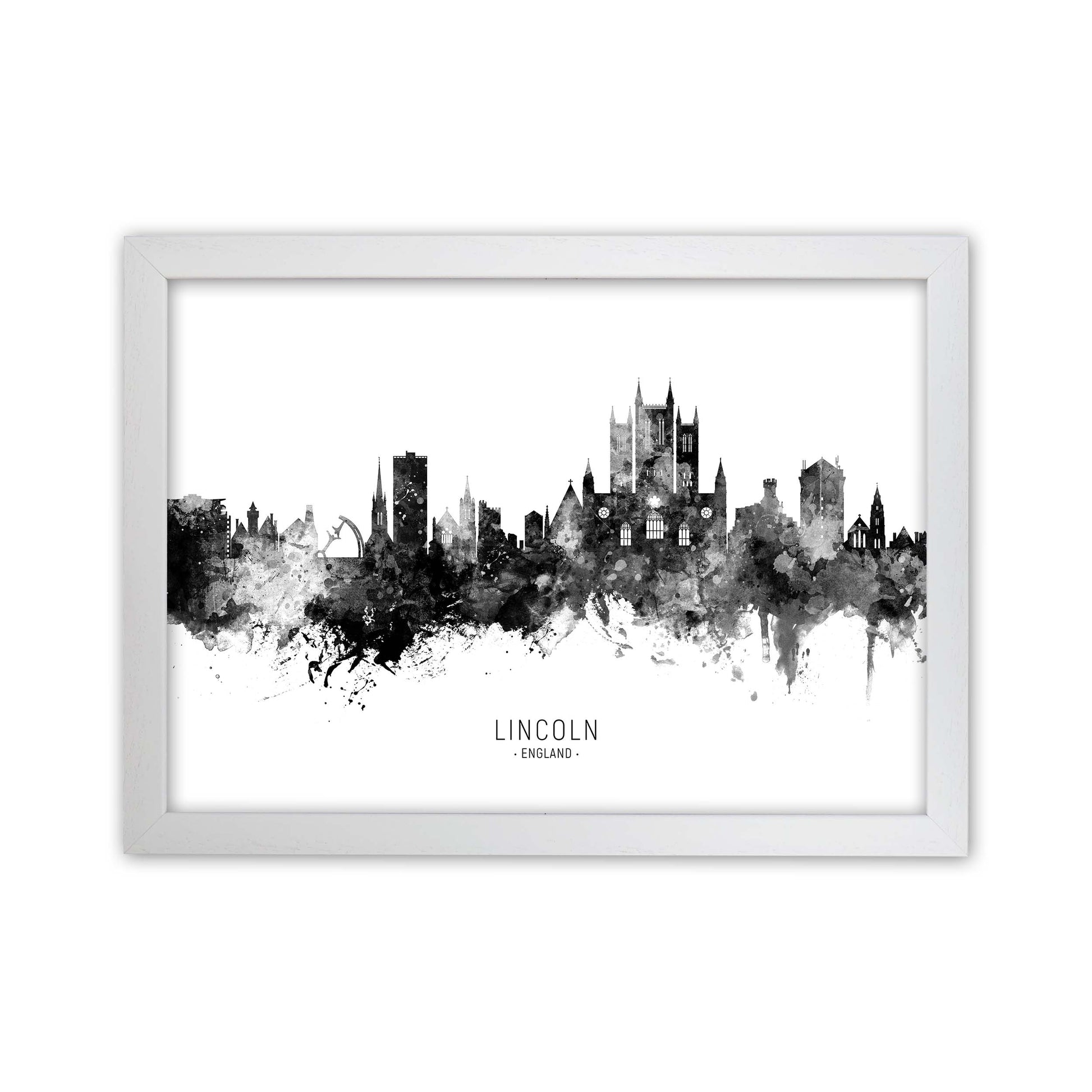Lincoln England Skyline Black White City Name  by Michael Tompsett White Grain