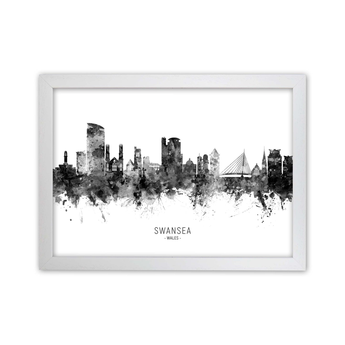 Swansea Wales Skyline Black White City Name  by Michael Tompsett White Grain