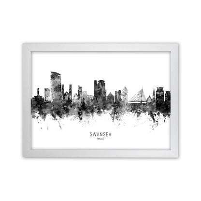 Swansea Wales Skyline Black White City Name  by Michael Tompsett White Grain