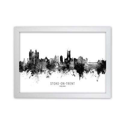 Stoke-On-Trent England Skyline Black White City Name  by Michael Tompsett White Grain