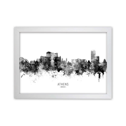 Athens Greece Skyline Black White City Name  by Michael Tompsett White Grain