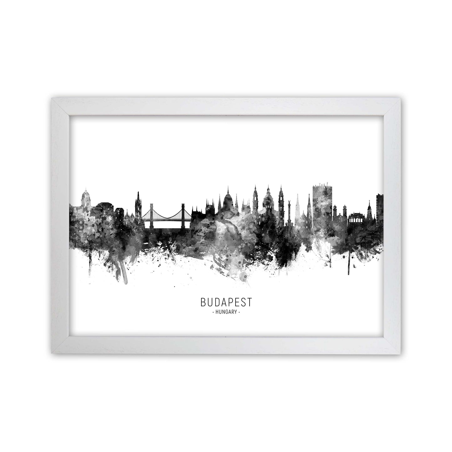 Budapest Hungary Skyline Black White City Name  by Michael Tompsett White Grain