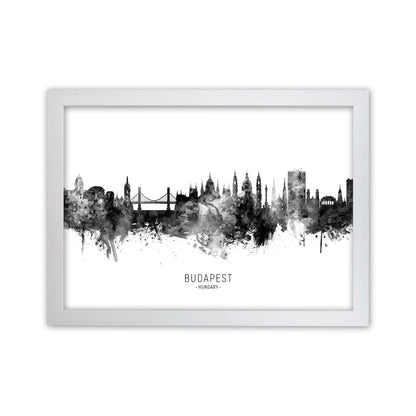 Budapest Hungary Skyline Black White City Name  by Michael Tompsett White Grain