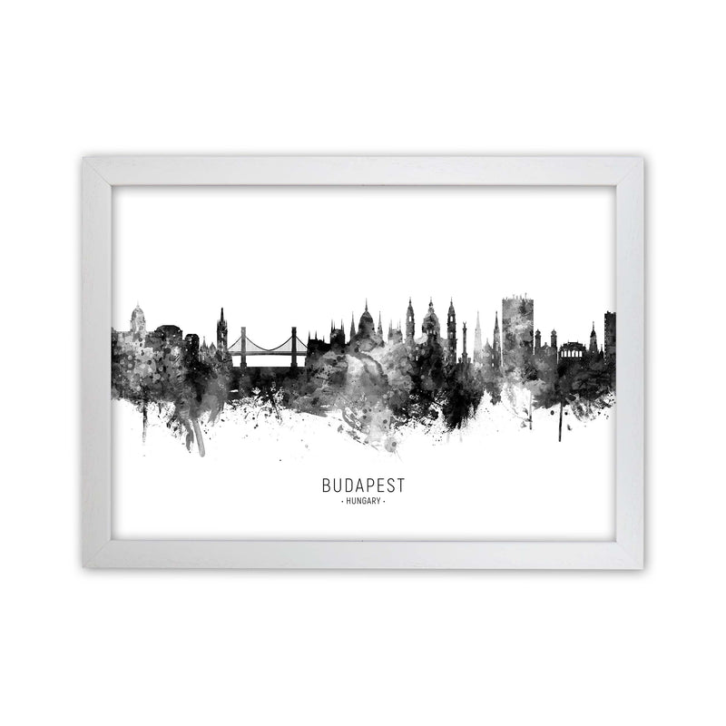 Budapest Hungary Skyline Black White City Name  by Michael Tompsett White Grain