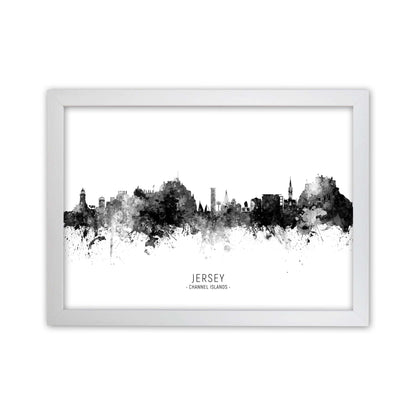 Jersey Channel Islands Skyline Black White City Name  by Michael Tompsett White Grain