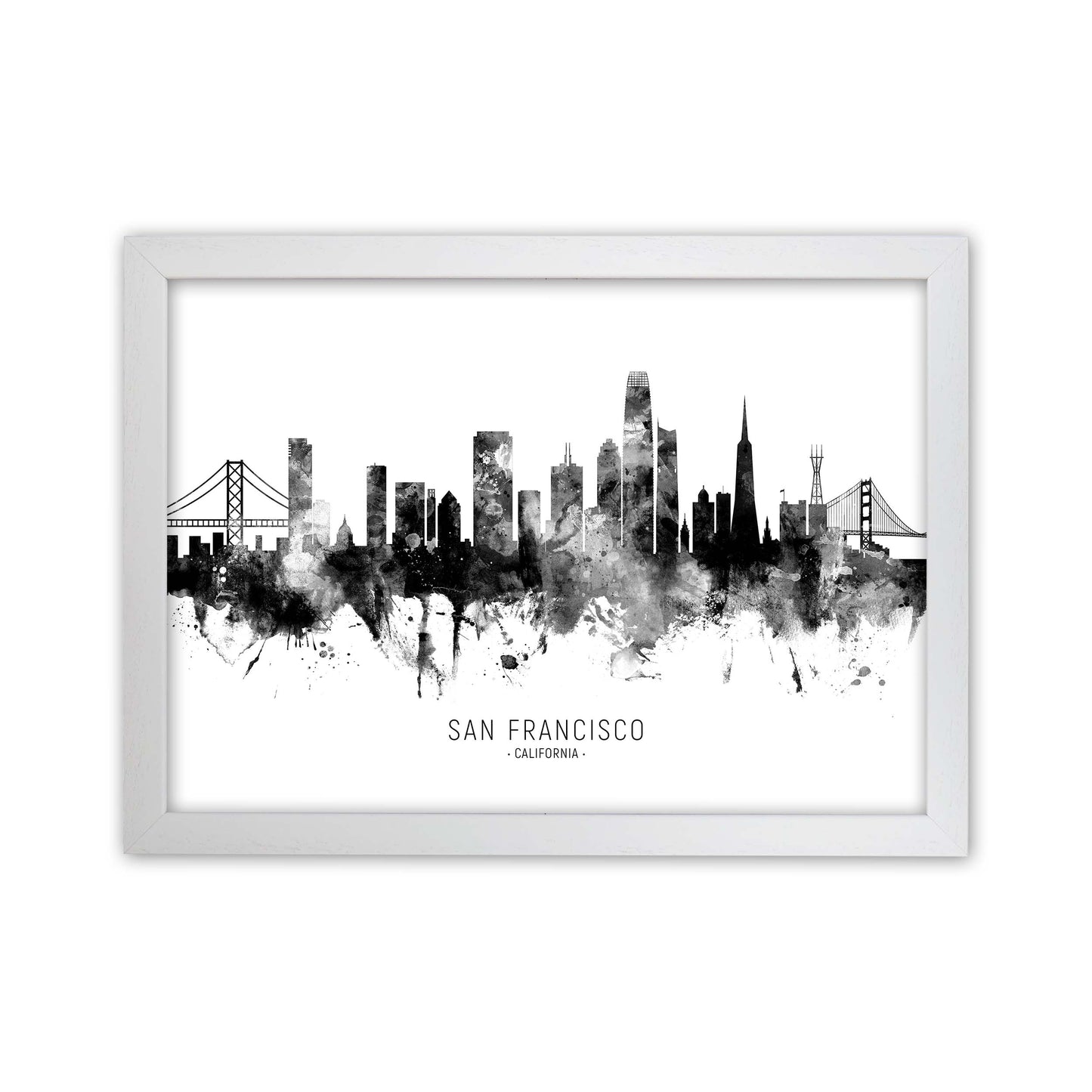 San Francisco California Skyline Black White City Name  by Michael Tompsett White Grain