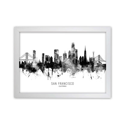 San Francisco California Skyline Black White City Name  by Michael Tompsett White Grain