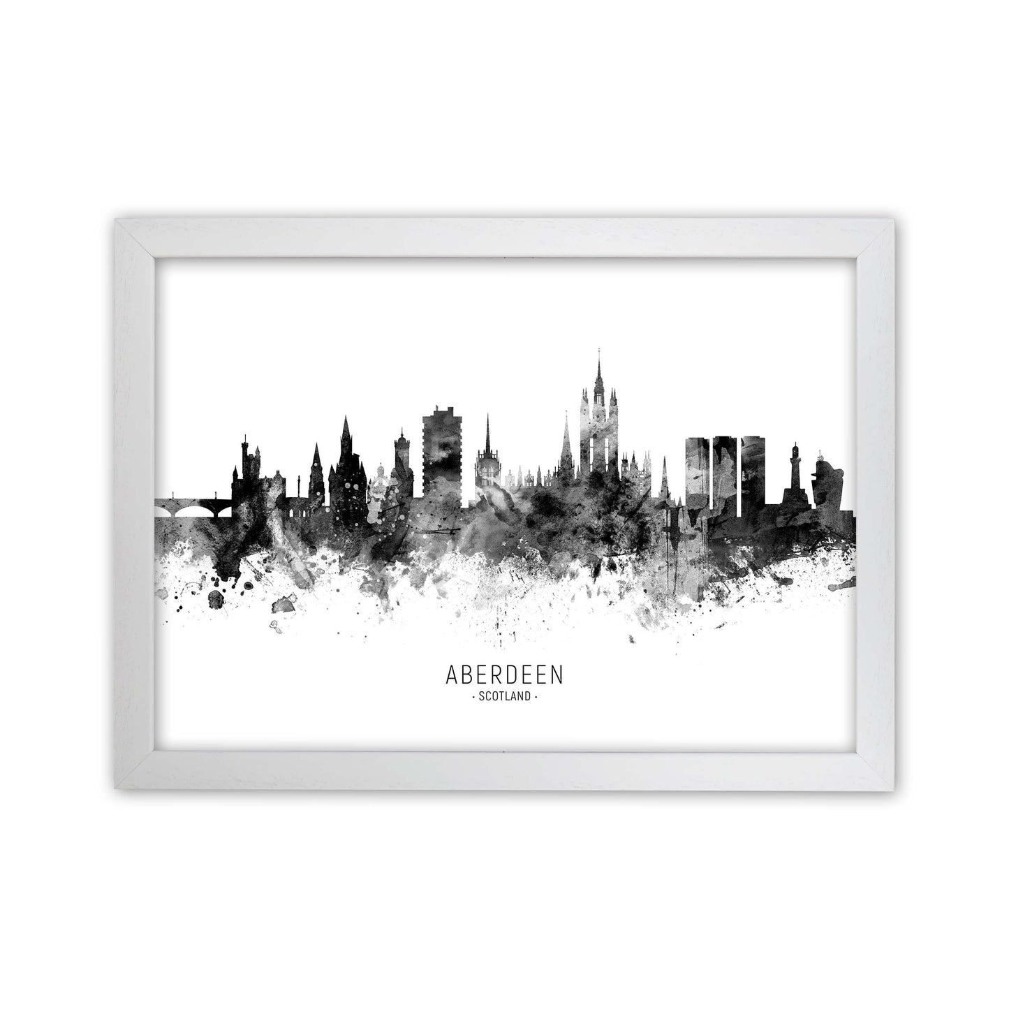 Aberdeen Scotland Skyline Black White City Name  by Michael Tompsett White Grain