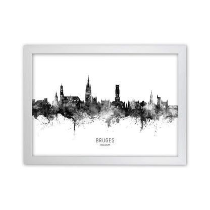 Bruges Belgium Skyline Black White City Name  by Michael Tompsett White Grain