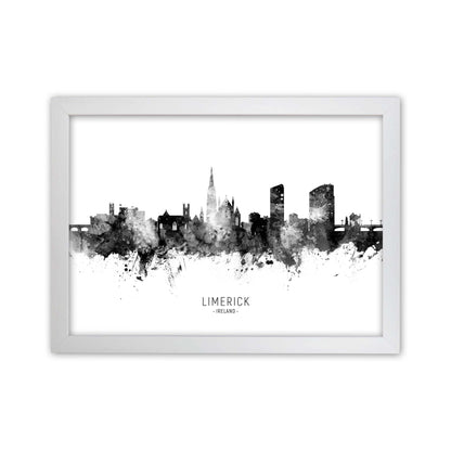 Limerick Ireland Skyline Black White City Name  by Michael Tompsett White Grain