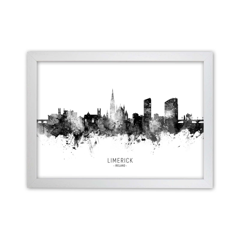 Limerick Ireland Skyline Black White City Name  by Michael Tompsett White Grain