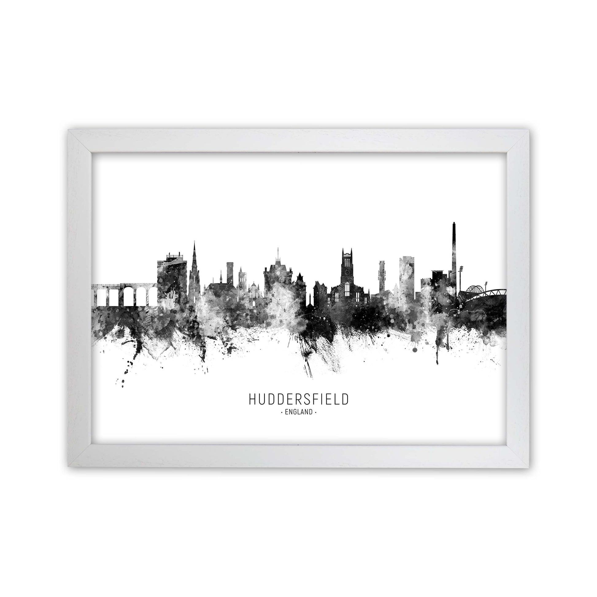 Huddersfield England Skyline Black White City Name  by Michael Tompsett White Grain