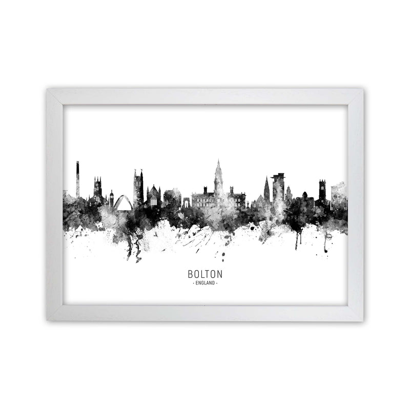 Bolton England Skyline Black White City Name  by Michael Tompsett White Grain