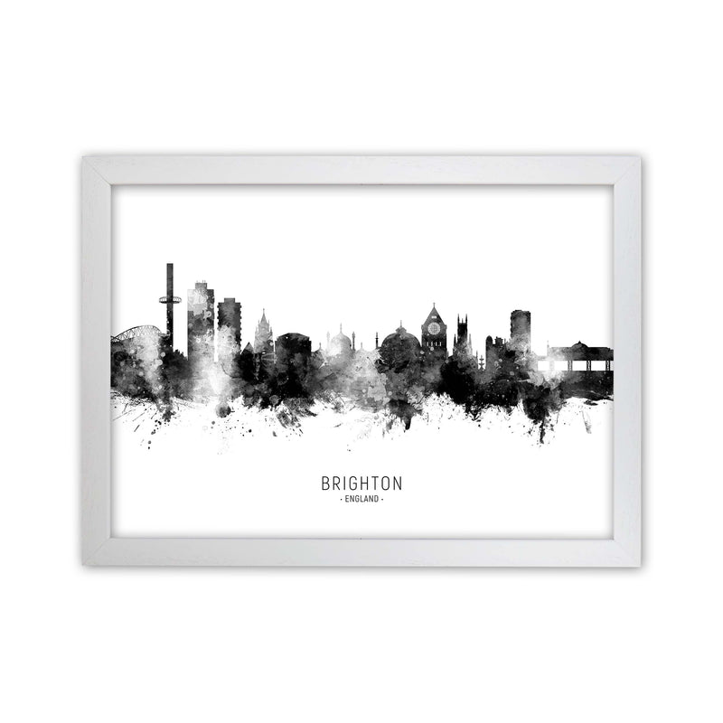Brighton England Skyline Black White City Name  by Michael Tompsett White Grain
