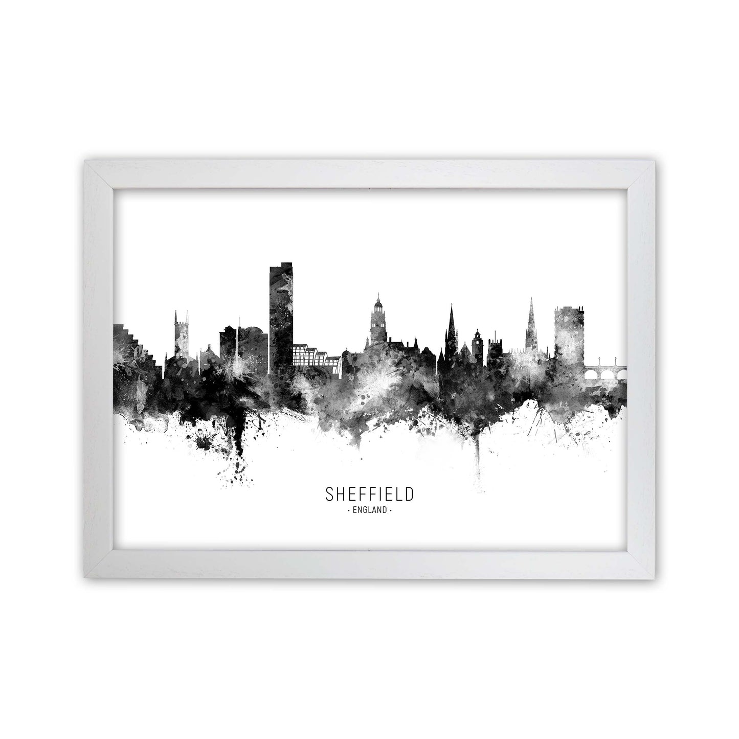 Sheffield England Skyline Black White City Name  by Michael Tompsett White Grain